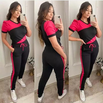 Red Black Panel V-Neck Tracksuit