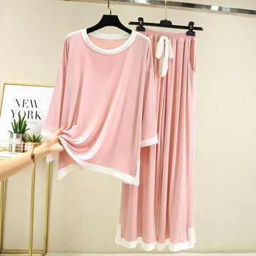 004 Pink Flapper Style White Lace T-shirt Full sleeves with Flapper Trouser Night Suit