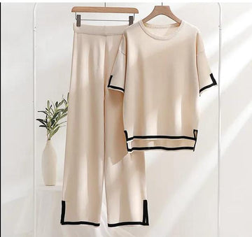 006 Cream Baggie Style half Sleeves T-shirt With Loose Trouser