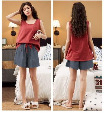 Mehroon Sleeveless T-Shirt With Shorts for Her