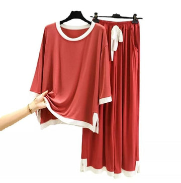 004 Red Flapper Style Plazo Pajama Night Suit For Women