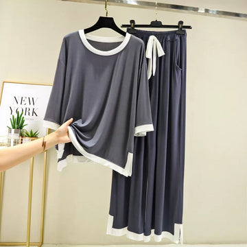 004 Grey Color Flapper Style Plazo Pajama Night Suit For Women