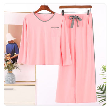 011 Pink with grey V Neck Pocket T-shirt with Plazo Trouser Suit