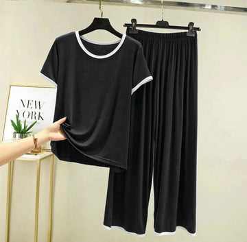 008 Black Half sleeves with white pipen With Matching plazzo night suit For Her
