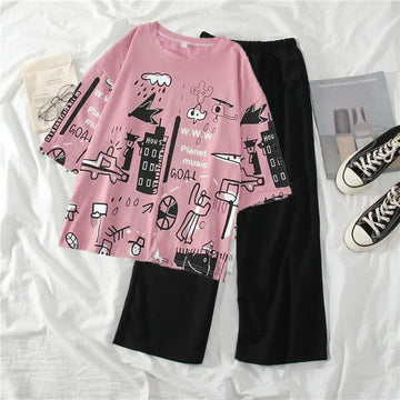 003 Pink Funkey Printed Night wear