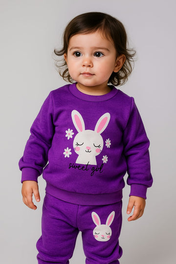 0000 Purple Rabbit Printed Sweatshirt With Rabbit Printed Tracksuit For Kids