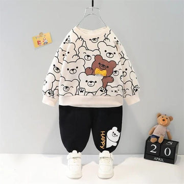 001 Off White Bear Print Sweatshirt With Black Trouser For Kids