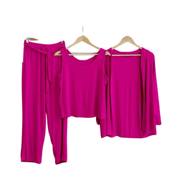 002 Hot Pink 3Pcs Sleepwear (Sando Shrug Trouser)