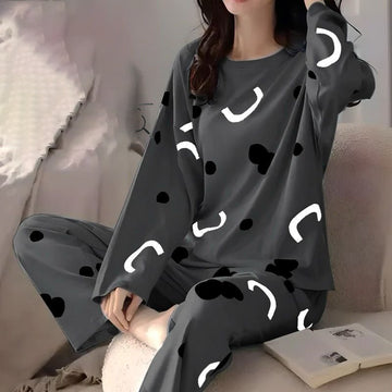 005 Grey Cloud Printed Full Sleeves T-shirt With Printed Pajama Suit