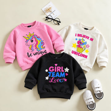 00000          Unicorn,Girl Team & Be Unique Printed Sweatshirt Pack of 3