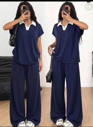 0000                   Navy White Collar Co-Ord Set For Her