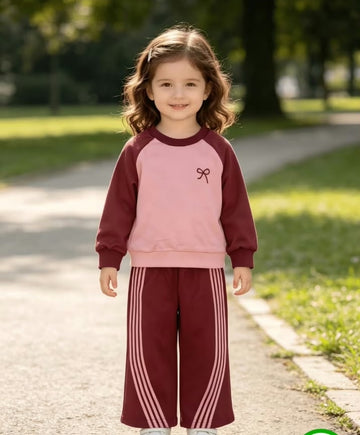 0000           Pink Maroon Bow Printed Tracksuit for Her