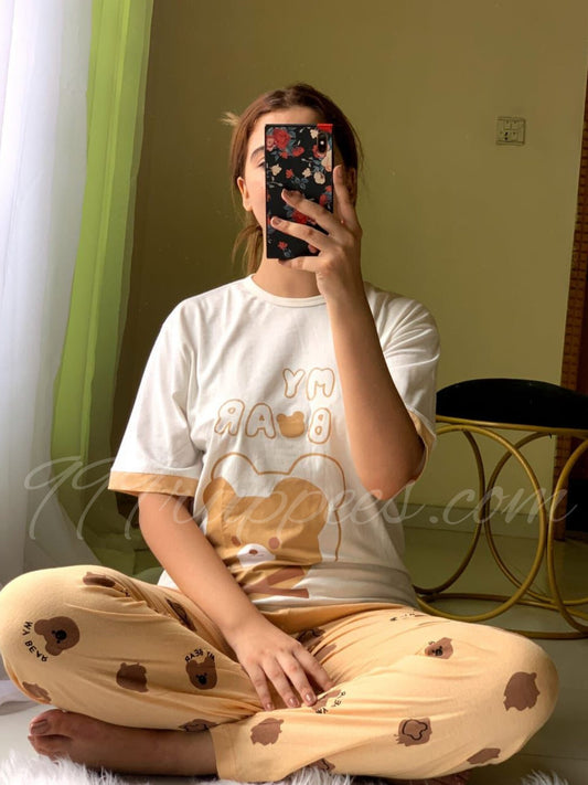 028 Skin My Bear Printed T-Shirt With Bear Printed Trouser