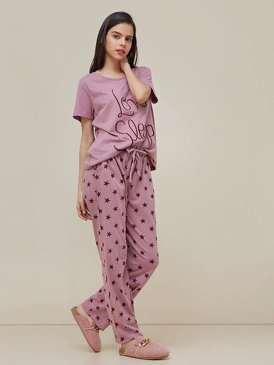 013 Pink Love sleep Printed Trouser Night Suit