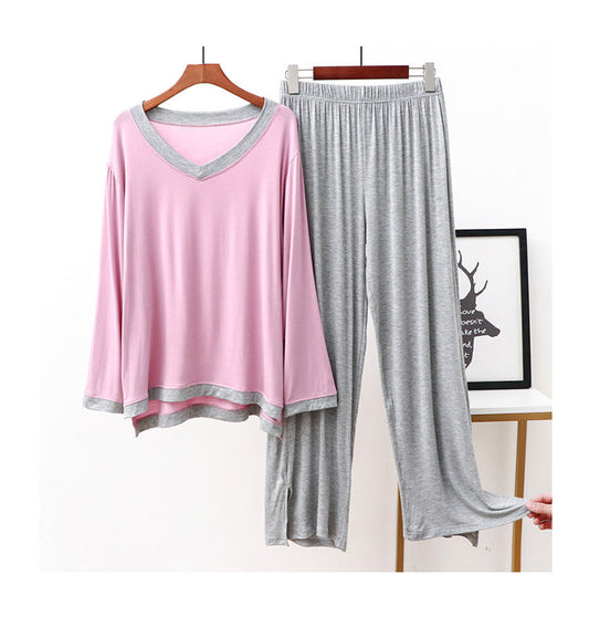 025 Pink V-Neck With Grey Color Plazo Night Suit For Women