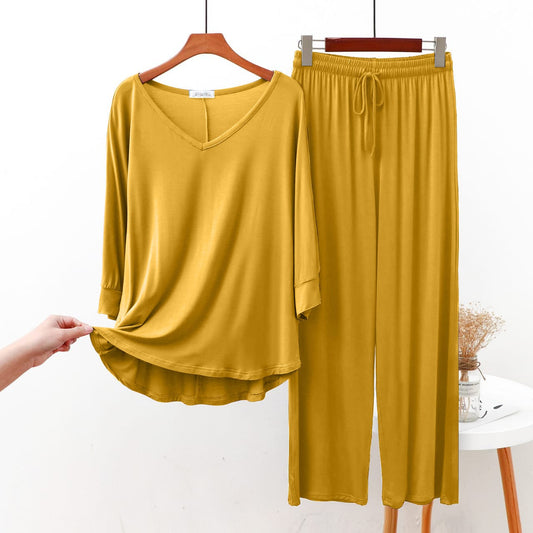 015 Yellow V Neck T-shirt With Plazzo Trouser Suit