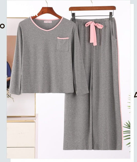 011 Grey with Pink V Neck Pocket T-shirt with Plazo Trouser Suit