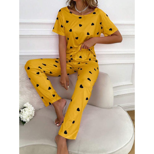 018 Yellow with Black Hearts NEW pajama Printed Night wear