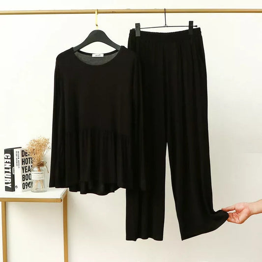 Plain Black Frill Style with Palazzo Style Pajama Full Sleeves Suit