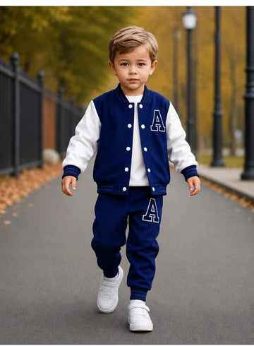 0000         Navy Blue A Printed Varsity Fleece Tracksuit