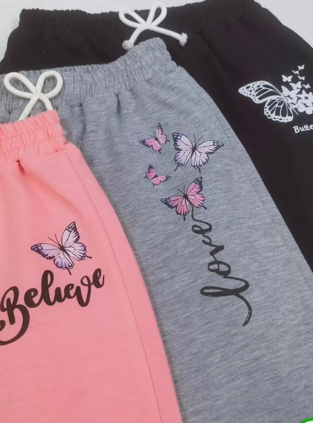0000                 Printed  Pack of 3 Multi Fleece Trousers For Kids (Believe, butterfly,Love)