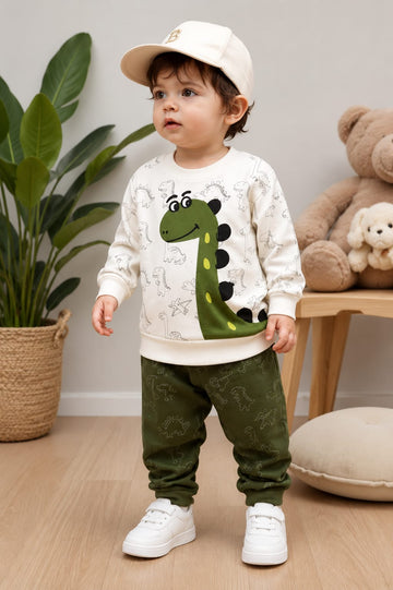 0000         Offwhite Cute Dino Printed Kids Tracksuit
