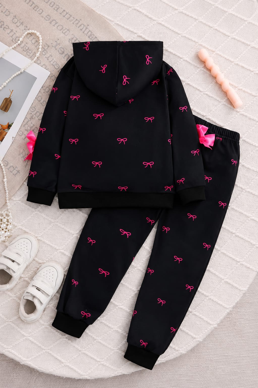 0000          Black Pink Bow Zipper With Black Pink Bow Fleece Trouser