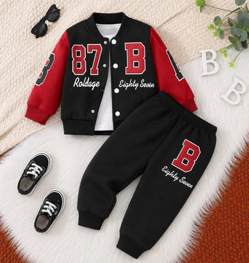 0000         Black and Red 87 B Printed Varsity Tracksuit