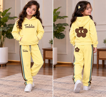 0000            Yellow Toddie Printed Hoodie With Strip Lining Tracksuit