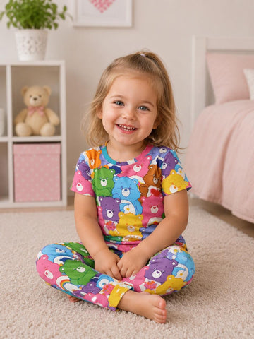 0000             Multi All Over Bear Printed Half Sleeves T-shirt with Bear Printed  Pajama Kids Suits (Polyester)
