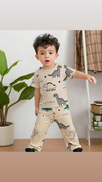 0000           Skin Wild Dragon Printed Half Sleeves T-shirt with Printed  Pajama Kids Suits