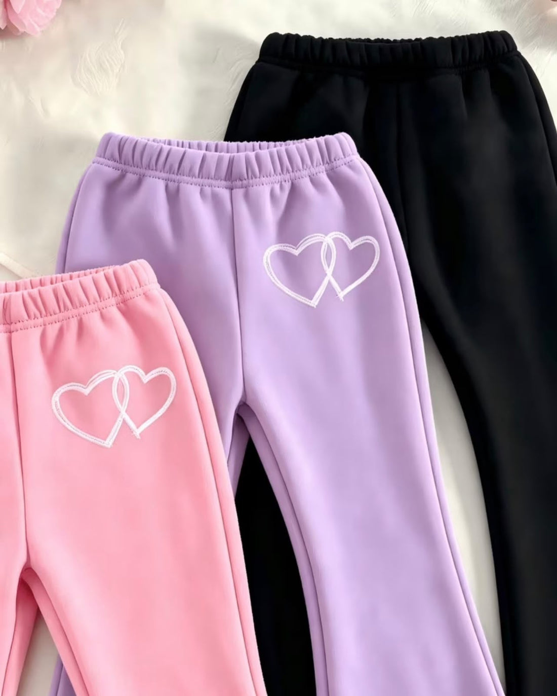 0000                 Double Heart Flared Fleece Trousers Pack of 3 (Black,Pink,Lilac)