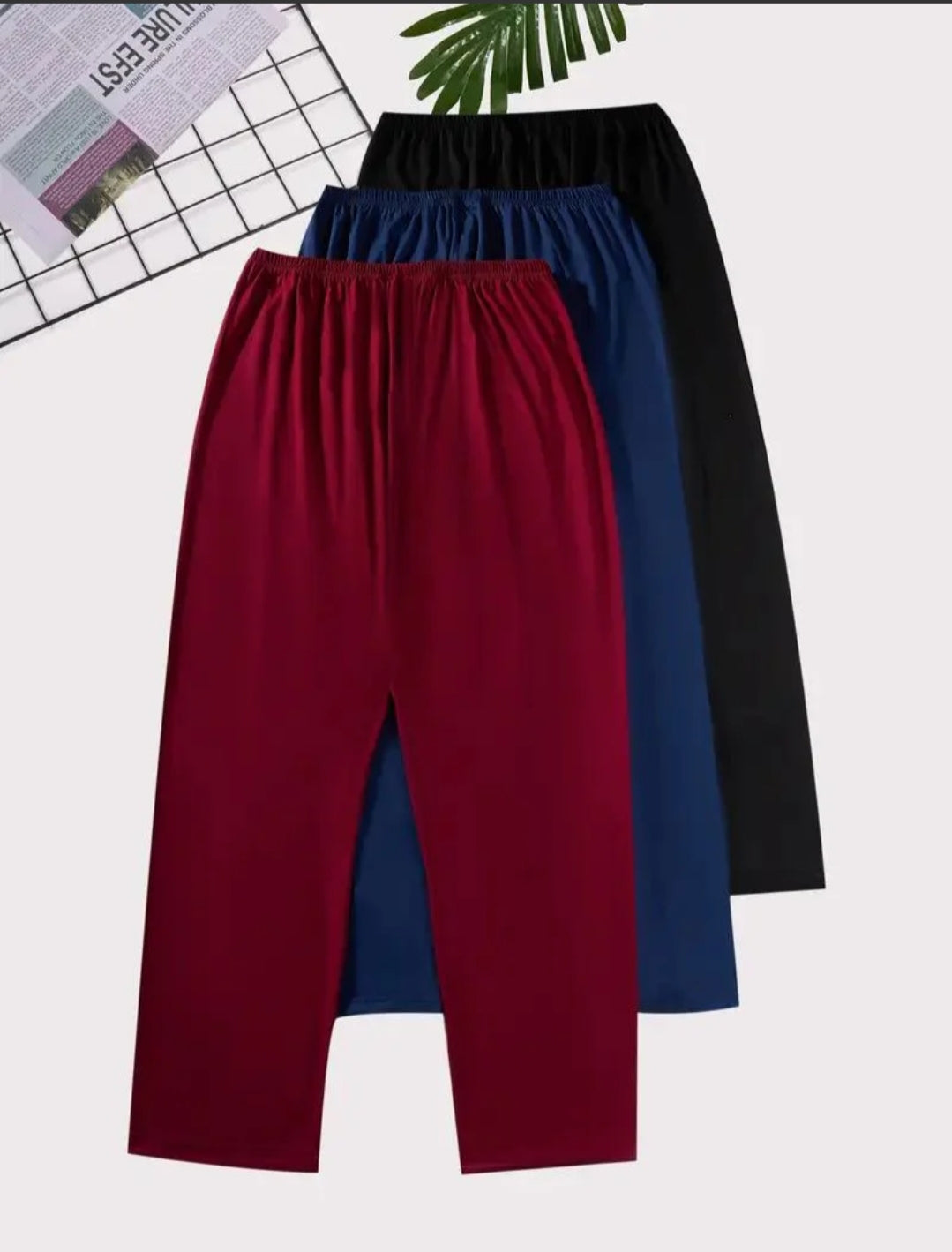 0000  Pack Of 3 Plain Plazzo Style Pajamas  For Ladies