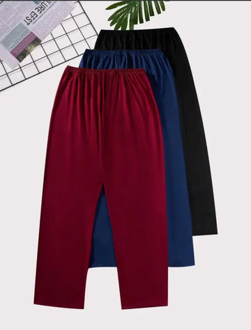 0000  Pack Of 3 Plain Plazzo Style Pajamas  For Ladies