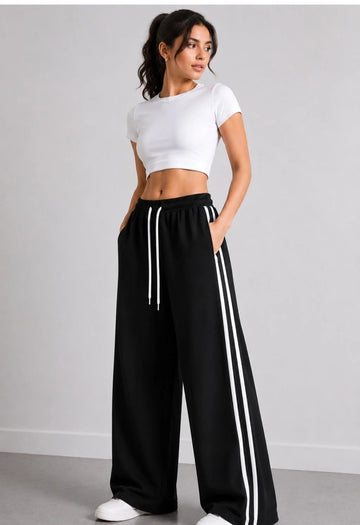 0000            Black White Stripes Terry Baggie Trouser for Her