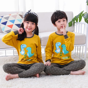 Baby or Baba Yellow Dinosaur with Dotted Pajama Print Full Sleeves Kids Suits (1 Pcs)