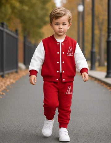 0000          Red A Printed Varsity Fleece Tracksuit