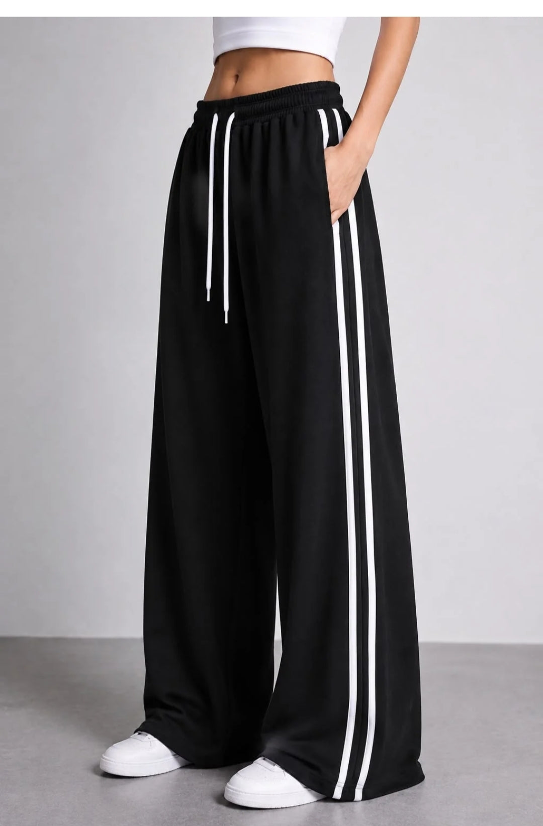 0000            Black White Stripes Terry Baggie Trouser for Her