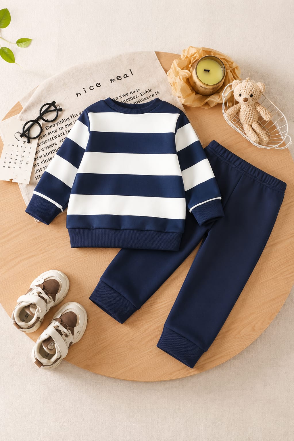 0000          Teddy Bear Printed Strip Kids Tracksuit
