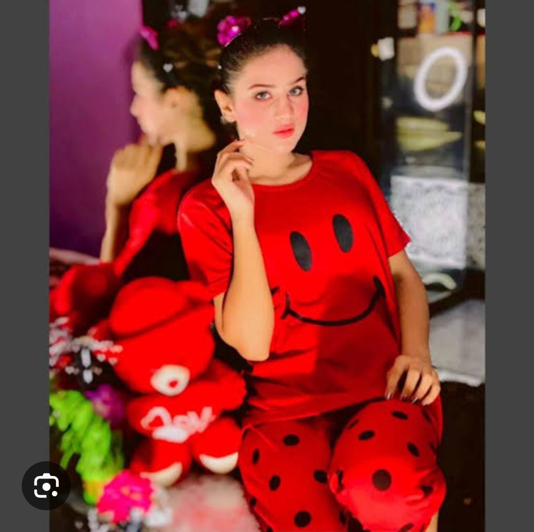 Red Smile Printed Half Sleeves T-shirt With Polka dot Printed Pajama Suit