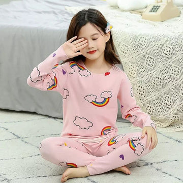 Baby or Baba Pink Rainbow Print Full Sleeves Night Suit for Kids (1 Pcs)