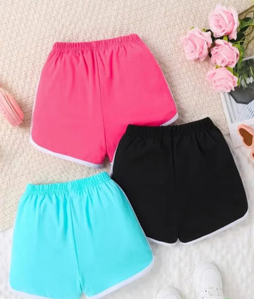 0000  Pack Of 3 Plain White Strip Shorts For Ladies (Pink,Black,Sky Blue)