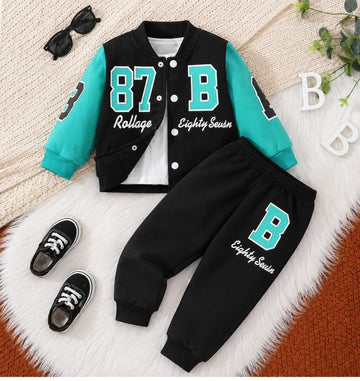 0000         Black and Sea Green 87 B Printed Varsity Tracksuit
