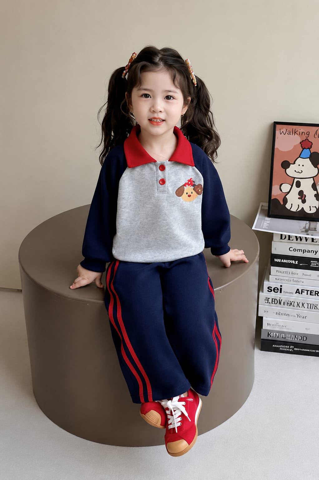 0000          Navy Blue Grey Puppy  Kids Tracksuit