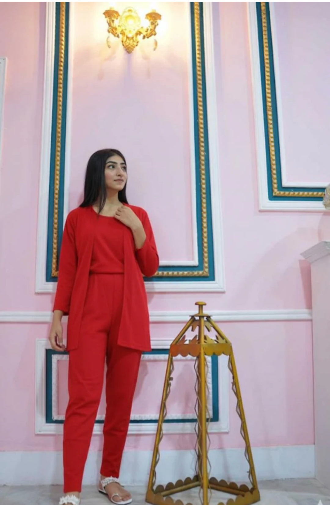 000   Red 3Pcs Sleepwear (Sando Shrug Trouser)