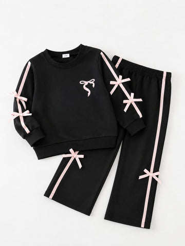 0000       Black Bow Charm kids Tracksuit