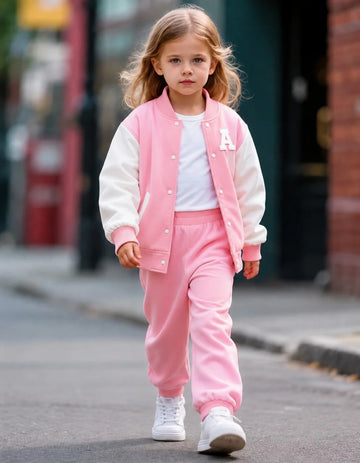 0000          Baby Pink A Printed Varsity Fleece Tracksuit