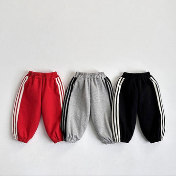 0000     Pack of 3 Strip Fleece Trousers For Kids (Black,Red,Grey)