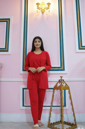 000   Red 3Pcs Sleepwear (Sando Shrug Trouser)