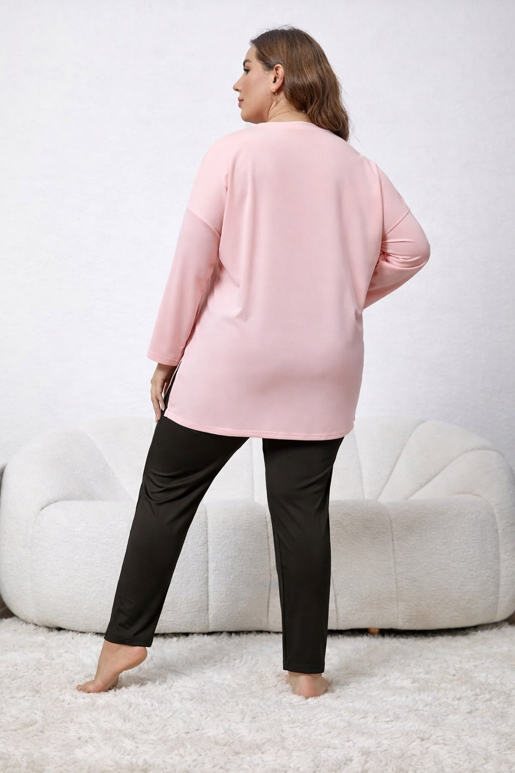 0000   Baby Pink Dream Printed Full Sleeves T-shirt With Black Plain Pajama Suit
